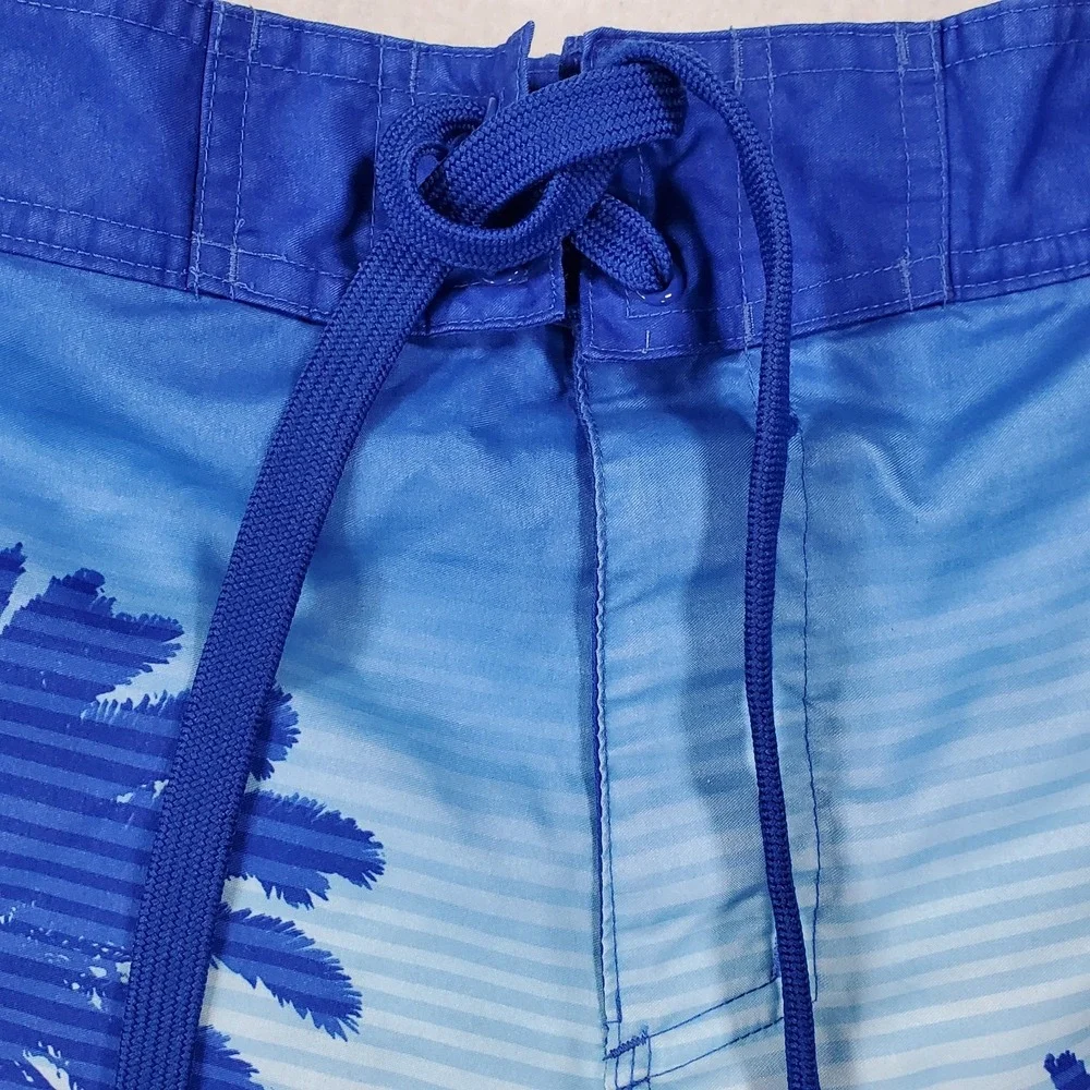 Corona Extra Mens Blue Palm Tree Board Shorts Swim Trunks‎ Mesh Lining Large
